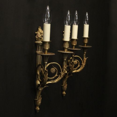 FRENCH PAIR OF GILDED TWIN ARM ANTIQUE WALL LIGHTS - ADDITIONAL PHOTO 9