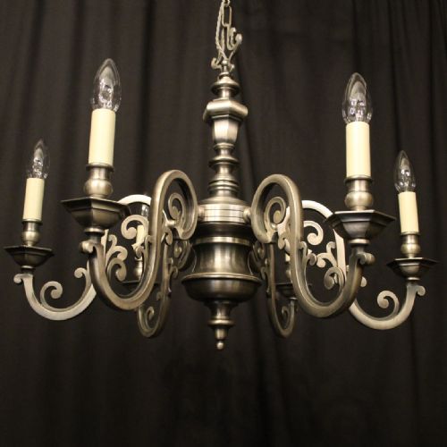 FRENCH SILVER PLATED 6 LIGHT CHANDELIER - ADDITIONAL PHOTO 4