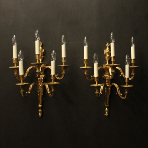 french pair of gilded five arm antique wall lights - CATEGORY: ANTIQUE LIGHTING - DATED 1920