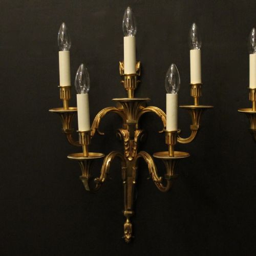 FRENCH PAIR OF GILDED FIVE ARM ANTIQUE WALL LIGHTS - ADDITIONAL PHOTO 1