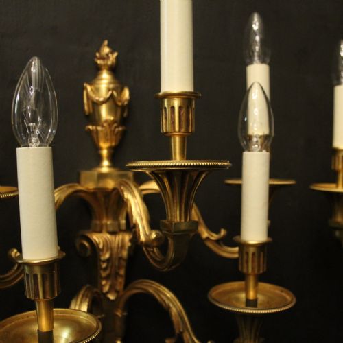 FRENCH PAIR OF GILDED FIVE ARM ANTIQUE WALL LIGHTS - ADDITIONAL PHOTO 2