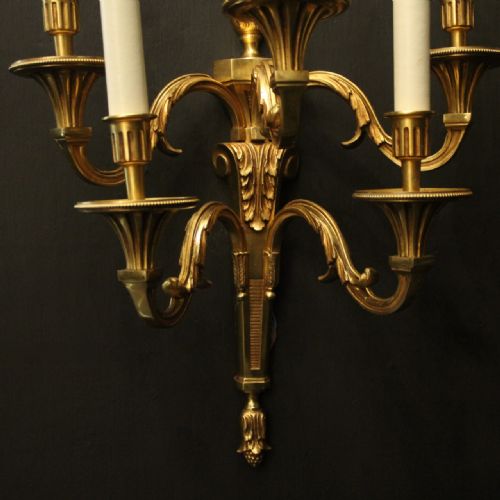 FRENCH PAIR OF GILDED FIVE ARM ANTIQUE WALL LIGHTS - ADDITIONAL PHOTO 4