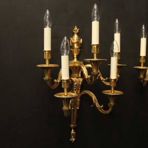 FRENCH PAIR OF GILDED FIVE ARM ANTIQUE WALL LIGHTS - ADDITIONAL PHOTO 6