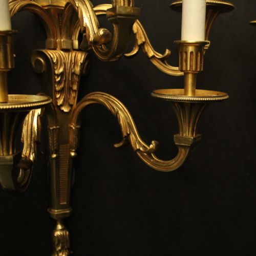 FRENCH PAIR OF GILDED FIVE ARM ANTIQUE WALL LIGHTS - ADDITIONAL PHOTO 7