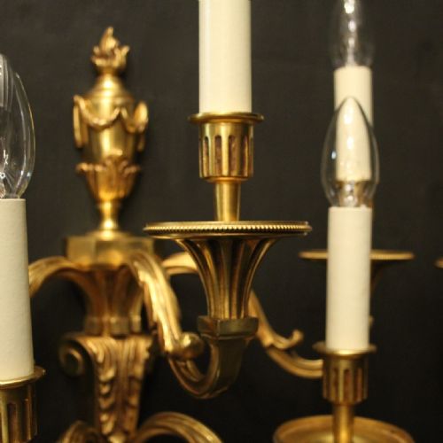 FRENCH PAIR OF GILDED FIVE ARM ANTIQUE WALL LIGHTS - ADDITIONAL PHOTO 8