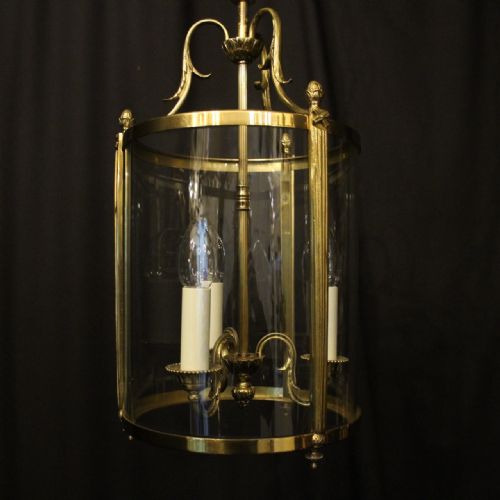 FRENCH GILDED TRIPLE LIGHT CONVEX ANTIQUE LANTERN - ADDITIONAL PHOTO 1