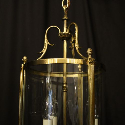 FRENCH GILDED TRIPLE LIGHT CONVEX ANTIQUE LANTERN - ADDITIONAL PHOTO 2