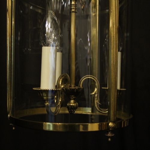 FRENCH GILDED TRIPLE LIGHT CONVEX ANTIQUE LANTERN - ADDITIONAL PHOTO 5