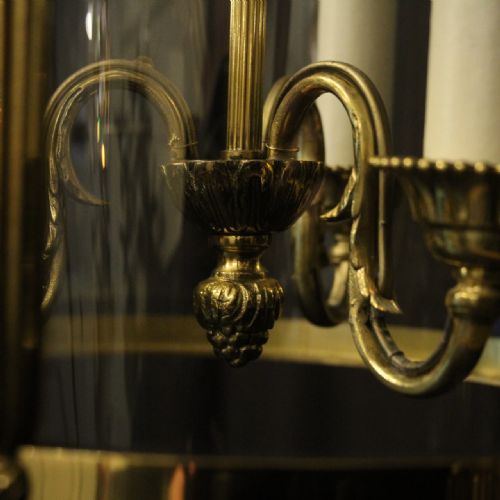 FRENCH GILDED TRIPLE LIGHT CONVEX ANTIQUE LANTERN - ADDITIONAL PHOTO 8