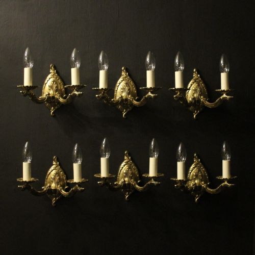 english set of 6 twin arm antique wall lights - CATEGORY: ANTIQUE LIGHTING - DATED 1920