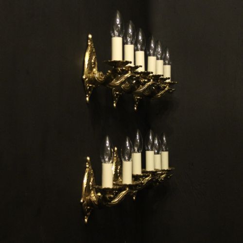 ENGLISH SET OF 6 TWIN ARM ANTIQUE WALL LIGHTS - ADDITIONAL PHOTO 9