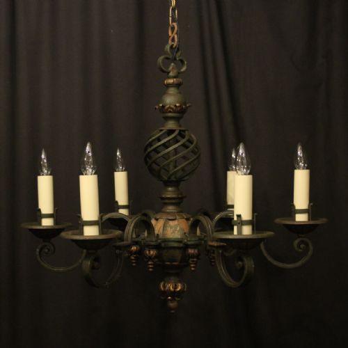 french 6 light polychrome antique chandelier - CATEGORY: ANTIQUE LIGHTING - DATED 1920