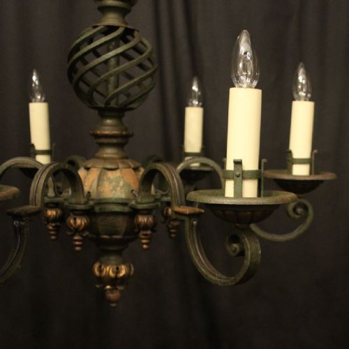 FRENCH 6 LIGHT POLYCHROME ANTIQUE CHANDELIER - ADDITIONAL PHOTO 1
