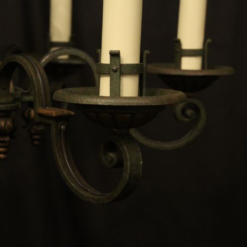 FRENCH 6 LIGHT POLYCHROME ANTIQUE CHANDELIER - ADDITIONAL PHOTO 2