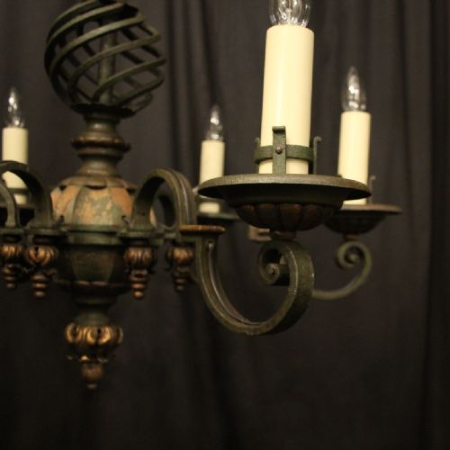 FRENCH 6 LIGHT POLYCHROME ANTIQUE CHANDELIER - ADDITIONAL PHOTO 3