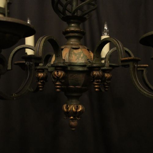 FRENCH 6 LIGHT POLYCHROME ANTIQUE CHANDELIER - ADDITIONAL PHOTO 4