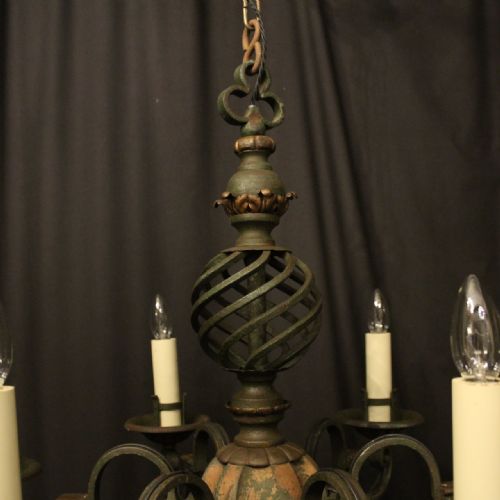 FRENCH 6 LIGHT POLYCHROME ANTIQUE CHANDELIER - ADDITIONAL PHOTO 6