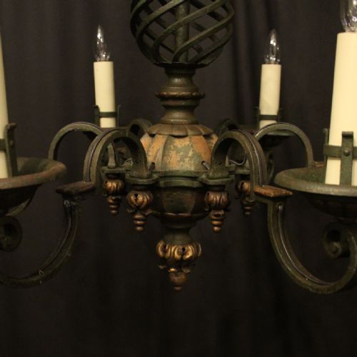 FRENCH 6 LIGHT POLYCHROME ANTIQUE CHANDELIER - ADDITIONAL PHOTO 7