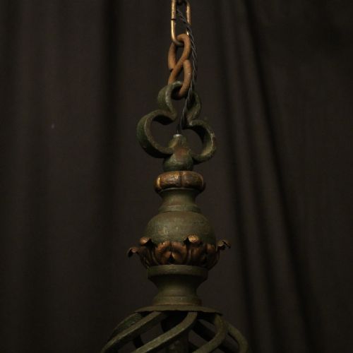 FRENCH 6 LIGHT POLYCHROME ANTIQUE CHANDELIER - ADDITIONAL PHOTO 8