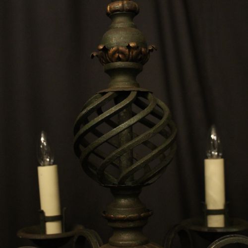 FRENCH 6 LIGHT POLYCHROME ANTIQUE CHANDELIER - ADDITIONAL PHOTO 9
