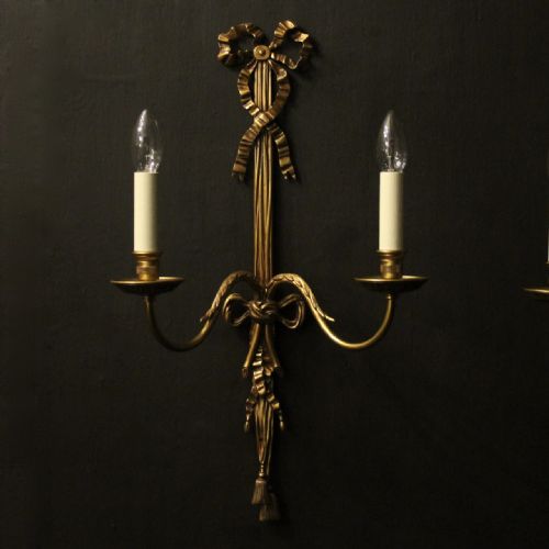 FRENCH PAIR OF LARGE BRONZE ANTIQUE WALL LIGHTS - ADDITIONAL PHOTO 1