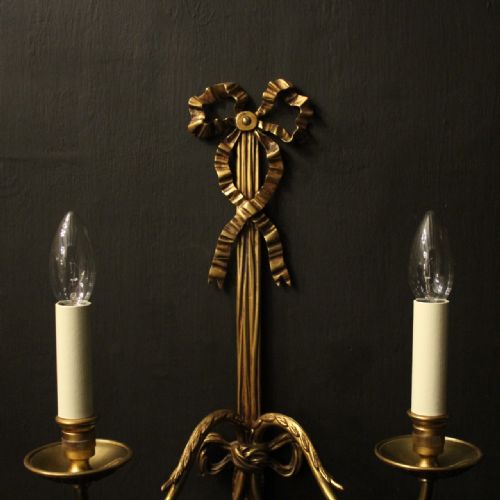 FRENCH PAIR OF LARGE BRONZE ANTIQUE WALL LIGHTS - ADDITIONAL PHOTO 2