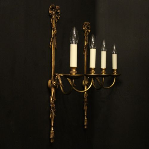 FRENCH PAIR OF LARGE BRONZE ANTIQUE WALL LIGHTS - ADDITIONAL PHOTO 7