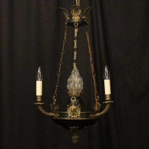 french gilded bronze empire 4 light antique chandelier - CATEGORY: ANTIQUE LIGHTING - DATED 1900