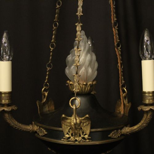 FRENCH GILDED BRONZE EMPIRE 4 LIGHT ANTIQUE CHANDELIER - ADDITIONAL PHOTO 1