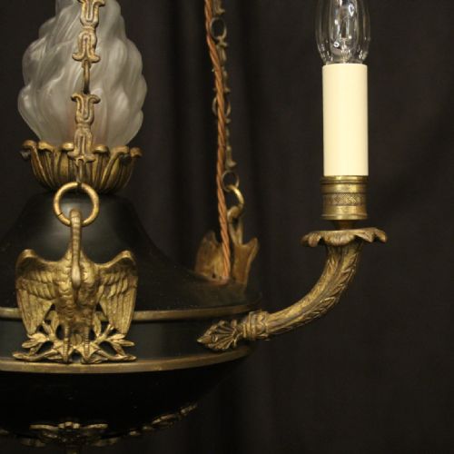 FRENCH GILDED BRONZE EMPIRE 4 LIGHT ANTIQUE CHANDELIER - ADDITIONAL PHOTO 2