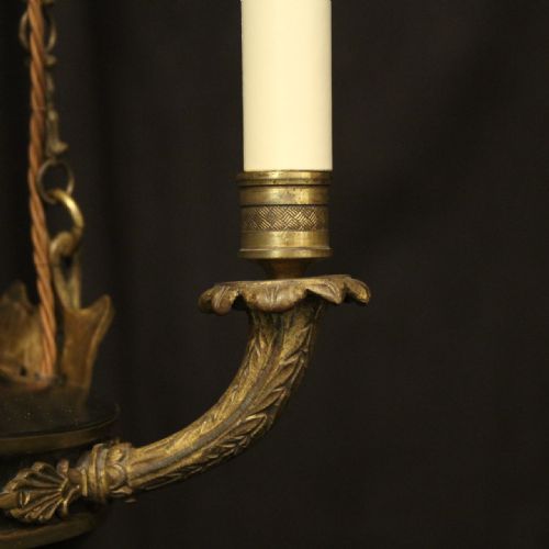 FRENCH GILDED BRONZE EMPIRE 4 LIGHT ANTIQUE CHANDELIER - ADDITIONAL PHOTO 3