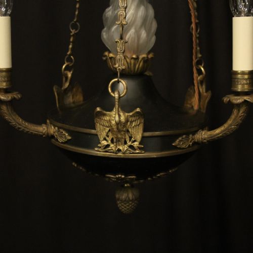FRENCH GILDED BRONZE EMPIRE 4 LIGHT ANTIQUE CHANDELIER - ADDITIONAL PHOTO 4
