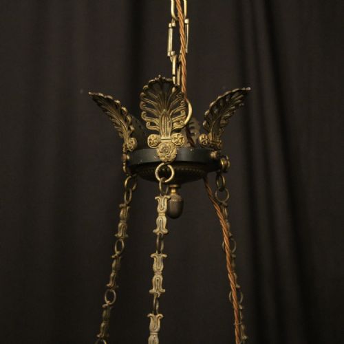 FRENCH GILDED BRONZE EMPIRE 4 LIGHT ANTIQUE CHANDELIER - ADDITIONAL PHOTO 5