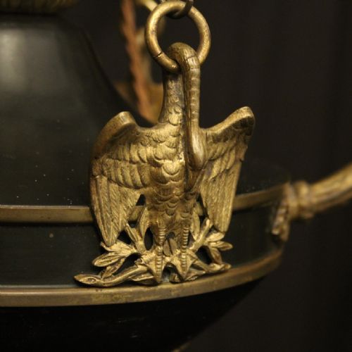 FRENCH GILDED BRONZE EMPIRE 4 LIGHT ANTIQUE CHANDELIER - ADDITIONAL PHOTO 6