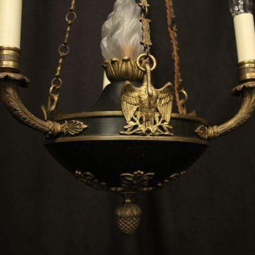 FRENCH GILDED BRONZE EMPIRE 4 LIGHT ANTIQUE CHANDELIER - ADDITIONAL PHOTO 7