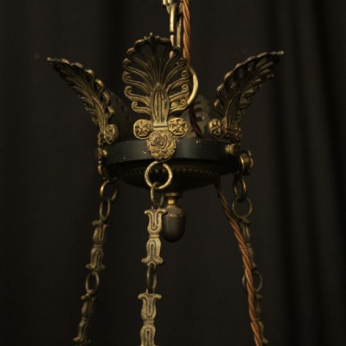 FRENCH GILDED BRONZE EMPIRE 4 LIGHT ANTIQUE CHANDELIER - ADDITIONAL PHOTO 8