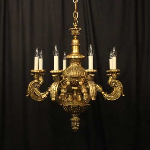 french gilded bronze 8 light antique chandelier - CATEGORY: ANTIQUE LIGHTING - DATED 19TH CENTURY