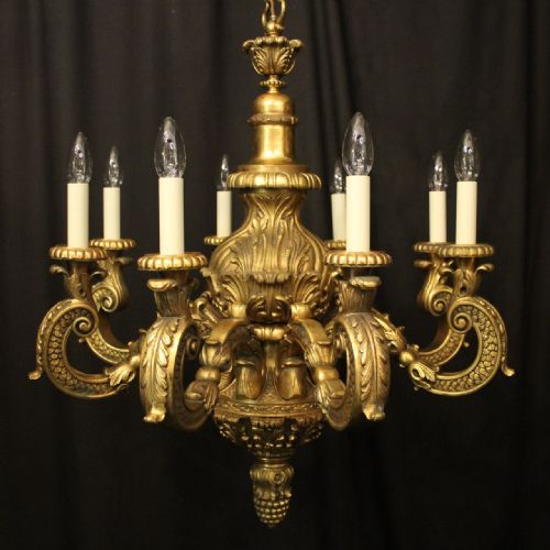 FRENCH GILDED BRONZE 8 LIGHT ANTIQUE CHANDELIER - ADDITIONAL PHOTO 1