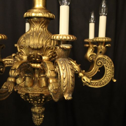 FRENCH GILDED BRONZE 8 LIGHT ANTIQUE CHANDELIER - ADDITIONAL PHOTO 2