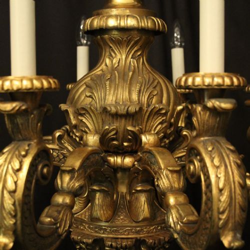 FRENCH GILDED BRONZE 8 LIGHT ANTIQUE CHANDELIER - ADDITIONAL PHOTO 3