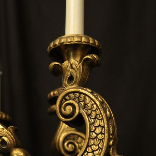 FRENCH GILDED BRONZE 8 LIGHT ANTIQUE CHANDELIER - ADDITIONAL PHOTO 4