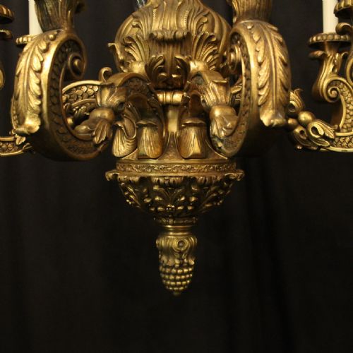 FRENCH GILDED BRONZE 8 LIGHT ANTIQUE CHANDELIER - ADDITIONAL PHOTO 5