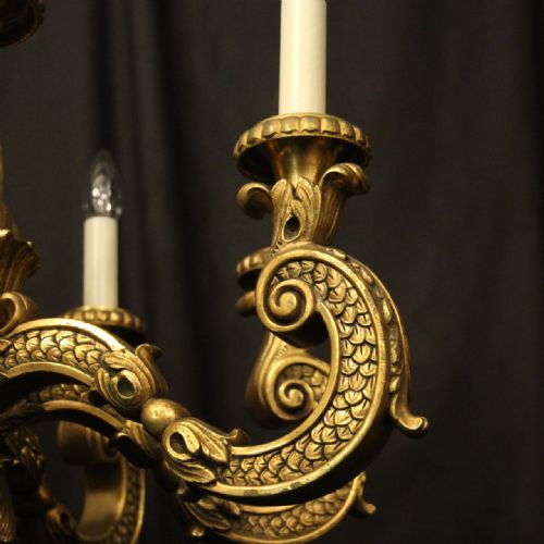 FRENCH GILDED BRONZE 8 LIGHT ANTIQUE CHANDELIER - ADDITIONAL PHOTO 6