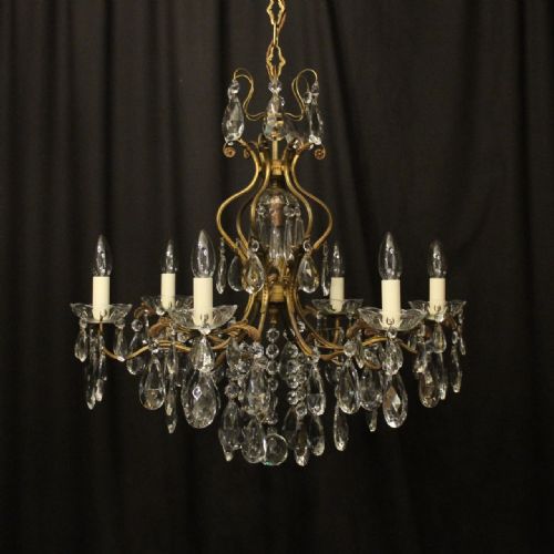 french gilded 7 light birdcage antique chandelier - CATEGORY: ANTIQUE LIGHTING - DATED 1920