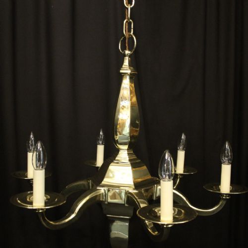 ENGLISH BRASS ART DECO 6 LIGHT ANTIQUE CHANDELIER - ADDITIONAL PHOTO 1