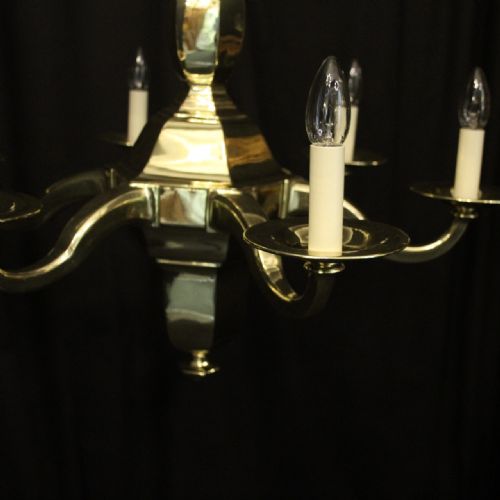 ENGLISH BRASS ART DECO 6 LIGHT ANTIQUE CHANDELIER - ADDITIONAL PHOTO 2
