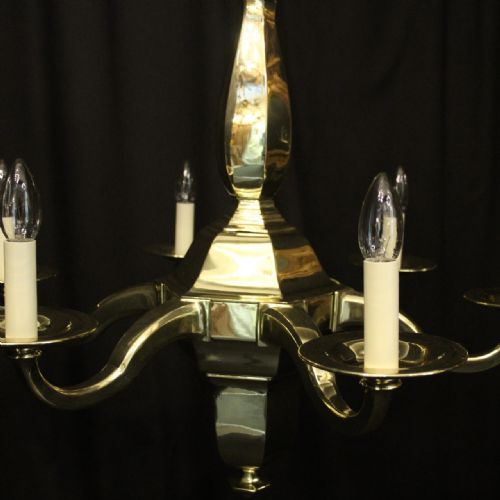 ENGLISH BRASS ART DECO 6 LIGHT ANTIQUE CHANDELIER - ADDITIONAL PHOTO 3