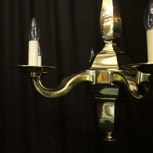 ENGLISH BRASS ART DECO 6 LIGHT ANTIQUE CHANDELIER - ADDITIONAL PHOTO 4