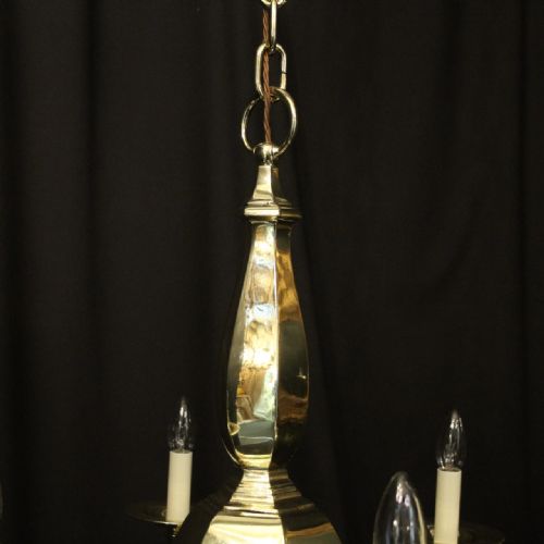 ENGLISH BRASS ART DECO 6 LIGHT ANTIQUE CHANDELIER - ADDITIONAL PHOTO 6