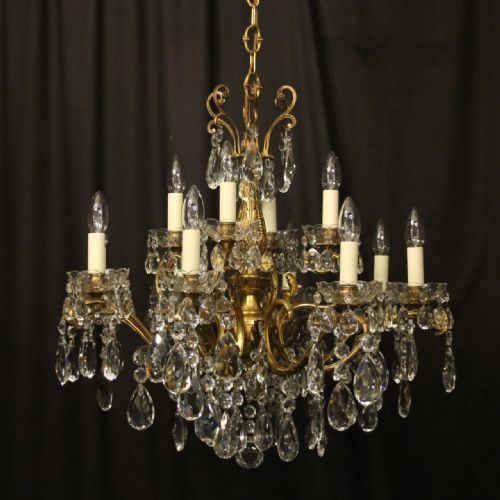 french 12 light gilded bronze crystal antique chandelier - CATEGORY: ANTIQUE LIGHTING - DATED 1920